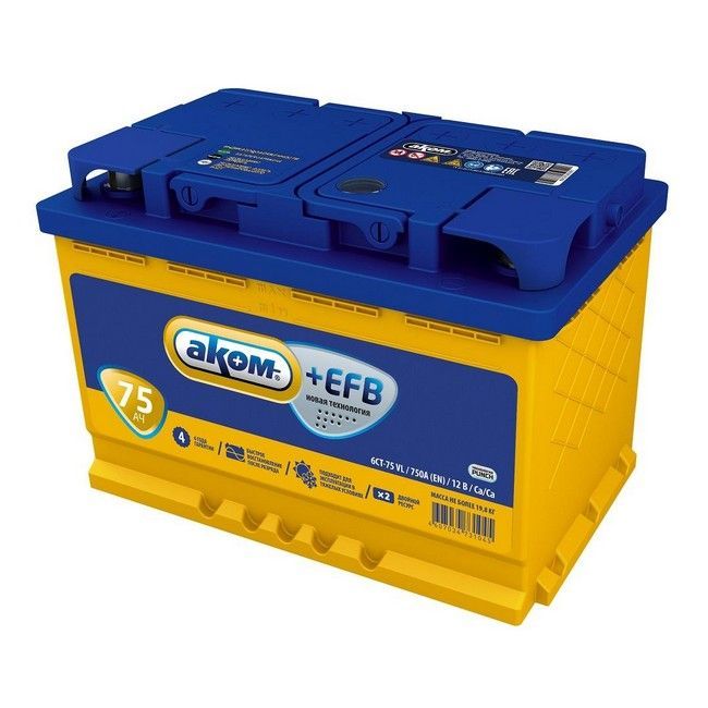 Аком +EFB 4607034731113 75А/ч-12V ст EN750 европейские обратная 278x175x190